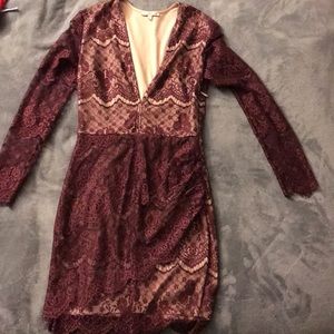Purple and tan lace dress.